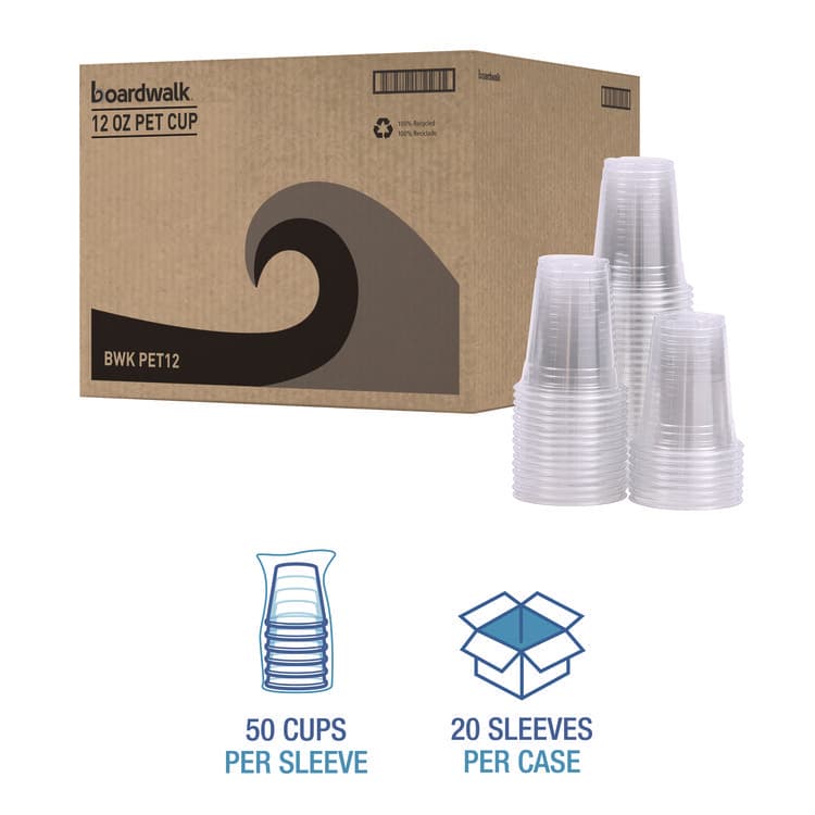 BOARDWALK Clear Plastic PET Cups, 12 oz, 50/Sleeve, 20 Sleeves/Carton (BWKPET12) thumbnail 3