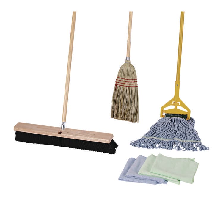 BOARDWALK Cleaning Kit, Medium Blue Cotton/Rayon/Synthetic Head, 60" Natural/Yellow Wood/Metal Handle (BWKCLEANKIT)