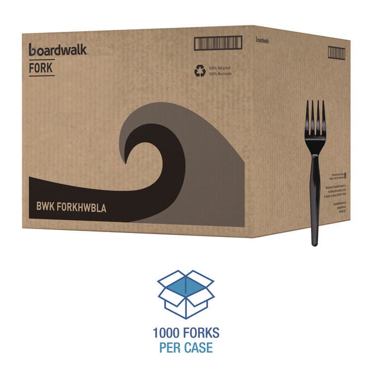 BOARDWALK Heavyweight Polystyrene Cutlery, Fork, Plastic, Black, 1,000/Carton (BWKFORKHWBLA) thumbnail 4