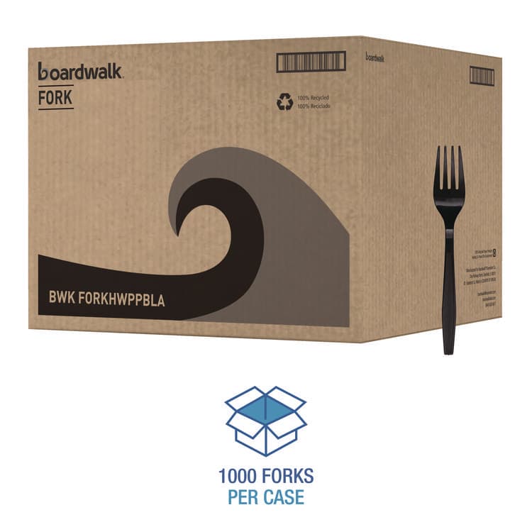 BOARDWALK Heavyweight Polypropylene Cutlery, Fork, Plastic, Black, 1,000/Carton (BWKFORKHWPPBLA) thumbnail 4