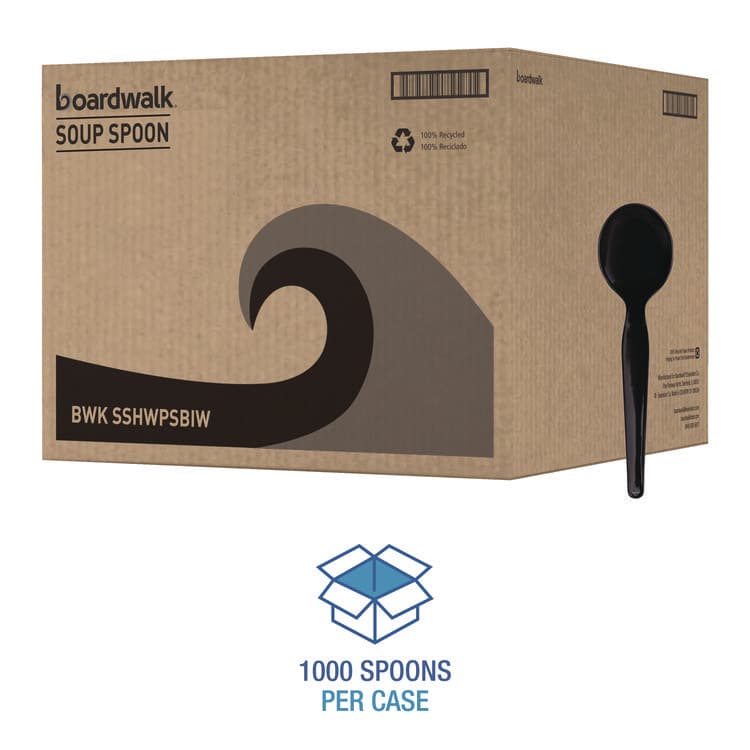 BOARDWALK Heavyweight Wrapped Polystyrene Cutlery, Soup Spoon, Plastic, Black, 1,000/Carton (BWKSSHWPSBIW) thumbnail 4