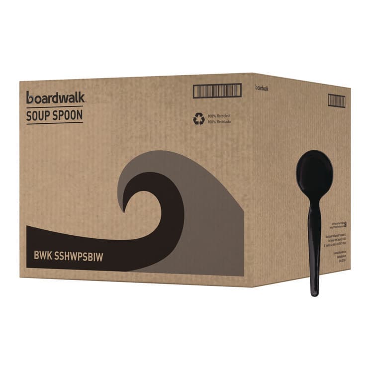 BOARDWALK Heavyweight Wrapped Polystyrene Cutlery, Soup Spoon, Plastic, Black, 1,000/Carton (BWKSSHWPSBIW)