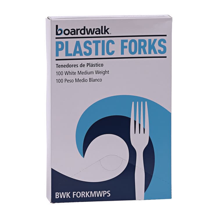 BOARDWALK Mediumweight Polystyrene Cutlery, Fork, Plastic, White, 100/Box, 10 Boxes/Carton (BWKFORKMWPSCT) thumbnail 2