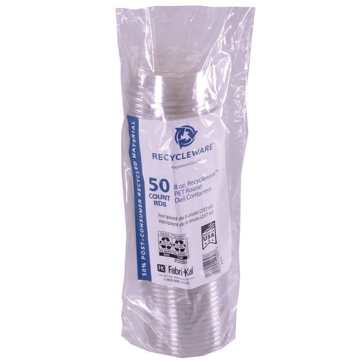 FABRI-KAL Recycleware Round Deli Container, 8 oz, 4.6" Diameter x 1.7" h, Clear, Plastic, 500/Carton (FABRD8) thumbnail 4