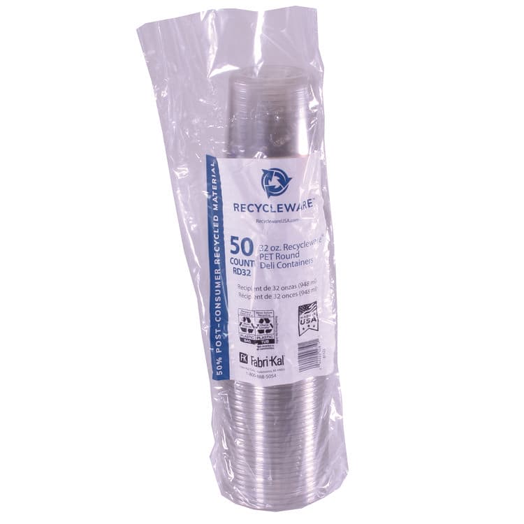 FABRI-KAL Recycleware Round Deli Container, 32 oz, 4.6" Diameter x 5.8" h, Clear, Plastic, 500/Carton (FABRD32) thumbnail 2