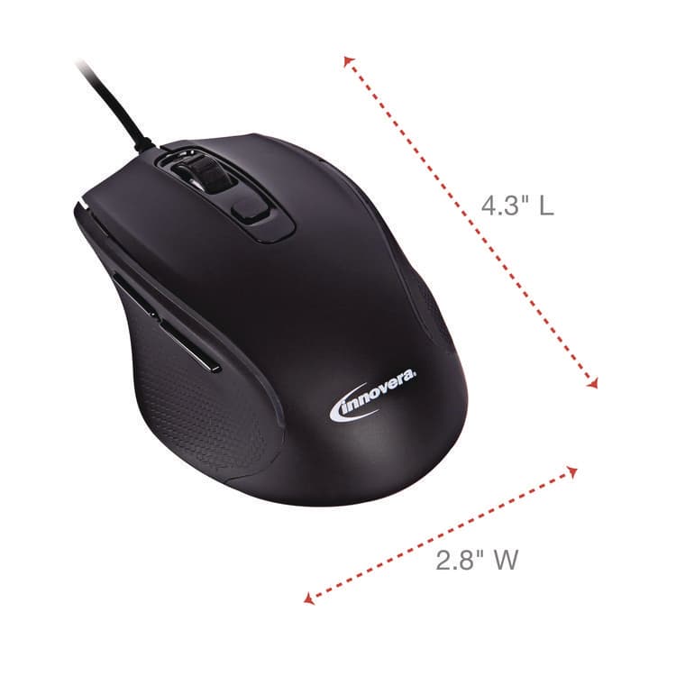 INNOVERA Full-Size Wired Optical Mouse, USB 2.0, Right Hand Use, Black (IVR61014) thumbnail 2