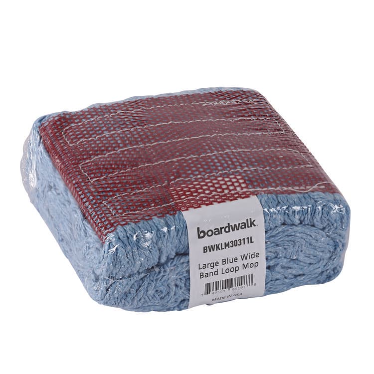 BOARDWALK Cotton Mop Heads, Cotton/Synthetic, Large, Looped End, Wideband, Blue, 12/Carton (BWKLM30311L) thumbnail 2