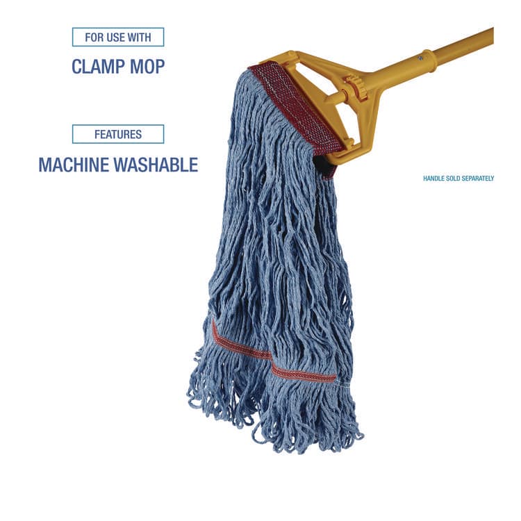BOARDWALK Cotton Mop Heads, Cotton/Synthetic, Large, Looped End, Wideband, Blue, 12/Carton (BWKLM30311L) thumbnail 3