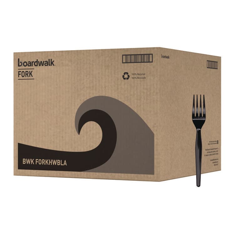 BOARDWALK Heavyweight Polystyrene Cutlery, Fork, Plastic, Black, 1,000/Carton (BWKFORKHWBLA)