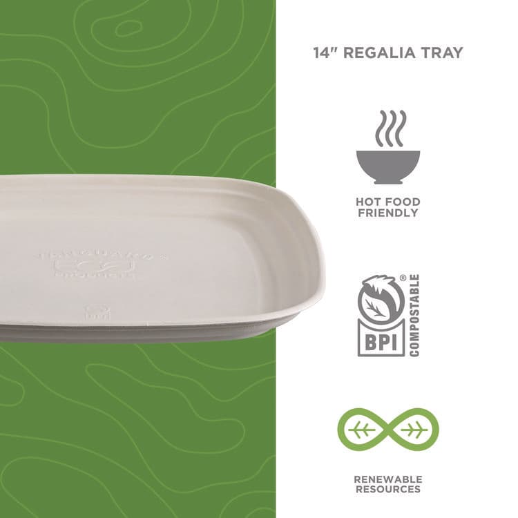 ECO-PRODUCTS,INC. Regalia Renewable Sugarcane Tray, 9.06 x 14.37, White, Sugarcane, 100/Carton (ECOEPSCTRS14NFA) thumbnail 3