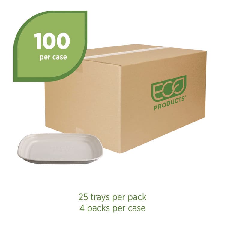 ECO-PRODUCTS,INC. Regalia Renewable Sugarcane Tray, 9.06 x 14.37, White, Sugarcane, 100/Carton (ECOEPSCTRS14NFA) thumbnail 2