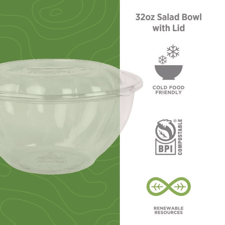 ECO-PRODUCTS,INC. Renewable and Compostable Salad Bowls with Lids, 32 oz, Clear, Plastic, 50/Pack, 3 Packs/Carton (ECOEPSB32) thumbnail 4