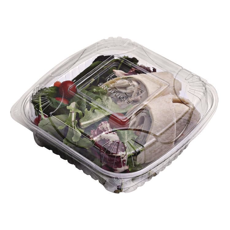 ECO-PRODUCTS,INC. Renewable and Compostable Clear Clamshell Hinged Food Containers, 8 x 8 x 3, Plastic, 80/Pack, 2 Packs/Carton (ECOEPLC81) thumbnail 3