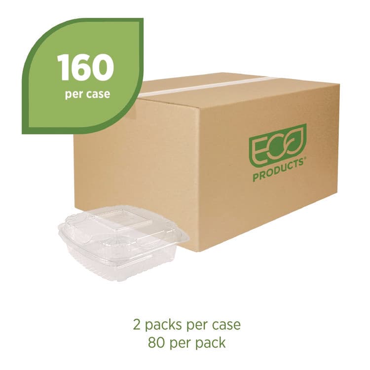 ECO-PRODUCTS,INC. Renewable and Compostable Clear Clamshell Hinged Food Containers, 8 x 8 x 3, Plastic, 80/Pack, 2 Packs/Carton (ECOEPLC81) thumbnail 2