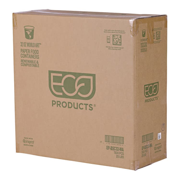 ECO-PRODUCTS,INC. World Art Renewable and Compostable Food Container, 32 oz, 4.05" Diameter x 5.8" h, Tan, Paper, 25/Pack, 20 Packs/Carton (ECOEPBSC32WA) thumbnail 4