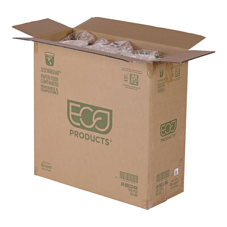 ECO-PRODUCTS,INC. World Art Renewable and Compostable Food Container, 32 oz, 4.05" Diameter x 5.8" h, Tan, Paper, 25/Pack, 20 Packs/Carton (ECOEPBSC32WA) thumbnail 3