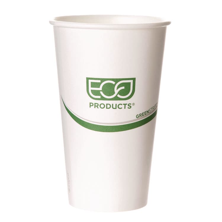 ECO-PRODUCTS,INC. GreenStripe Renewable and Compostable Hot Cups, 16 oz, Paper, White/Green, 50/Pack, 20 Packs/Carton (ECOEPBHC16GS)