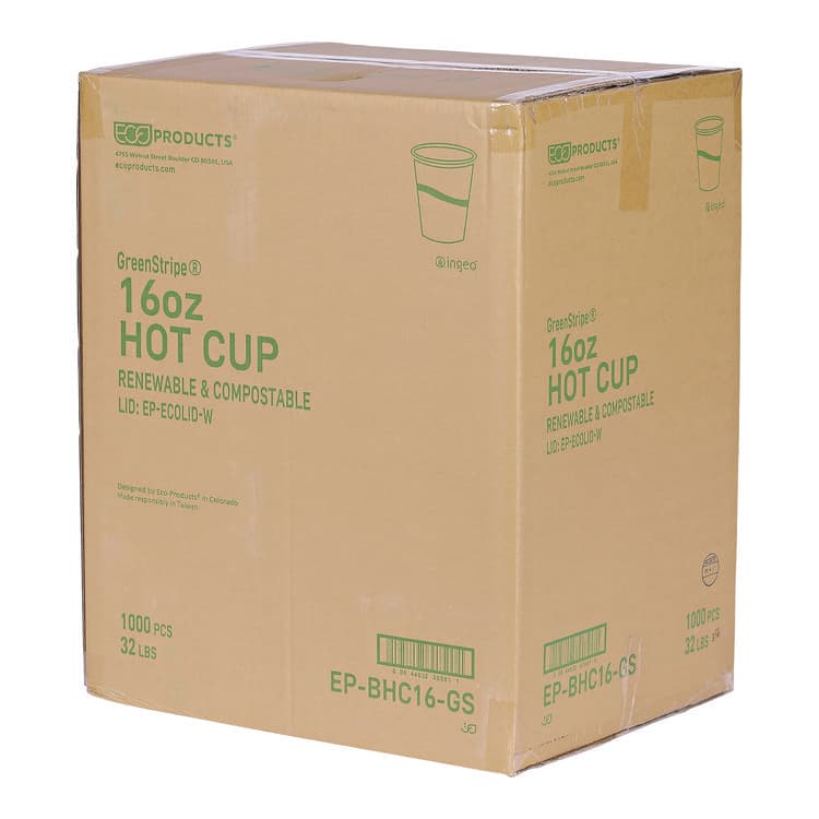 ECO-PRODUCTS,INC. GreenStripe Renewable and Compostable Hot Cups, 16 oz, Paper, White/Green, 50/Pack, 20 Packs/Carton (ECOEPBHC16GS) thumbnail 4