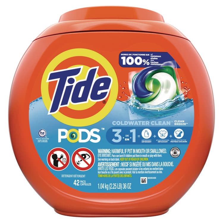 PROCTER & GAMBLE PODS Laundry Detergent, HE Compatible, Clean Breeze, 36 oz Tub, 42 Pacs/Tub, 4 Tubs/Carton (PGC00998CT)