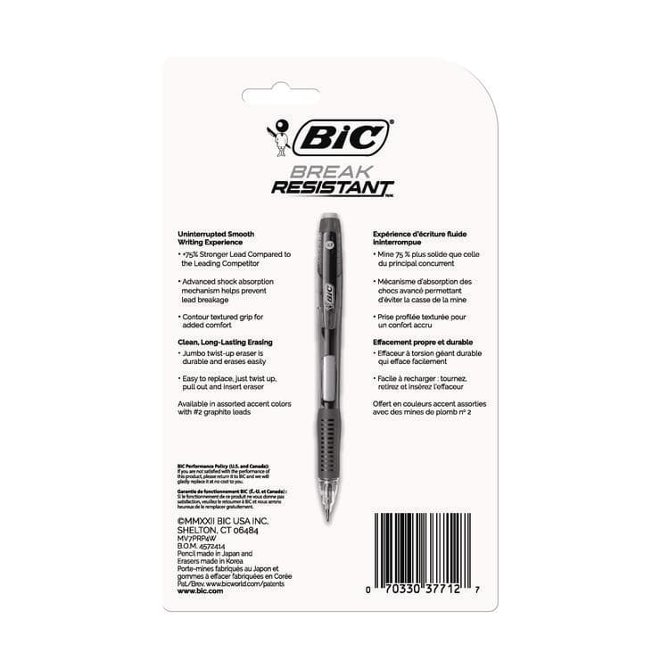 BIC CORP. Break-Resistant Mechanical Pencils with Erasers, 0.7 mm, HB (#2), Black Lead, Assorted Barrel Colors, 4/Pack (BICMV7PRP4BLK) thumbnail 2