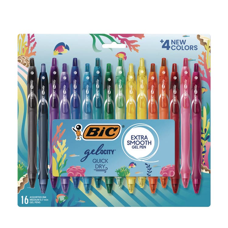 BIC CORP. Gel-ocity Quick Dry Gel Pen, Retractable, Medium 0.7 mm, Assorted Ink and Barrel Colors, 16/Pack (BICRGLCGA16AST)