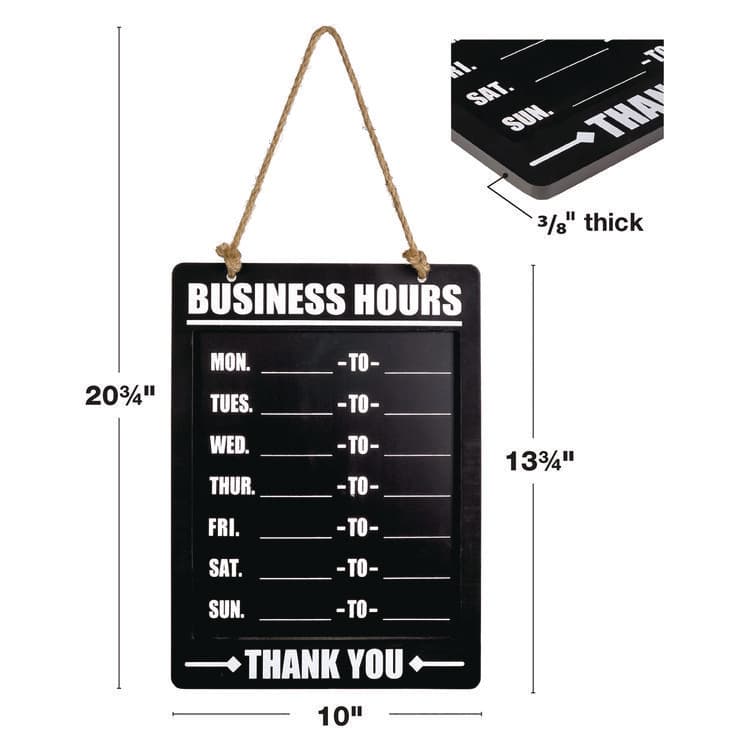 EXCELLO GLOBAL PRODUCTS Business Hours Indoor/Outdoor Hanging Chalkboard, 10 x 0.38 x 20.75, Black/White (EXOEGPHD0311AS) thumbnail 3
