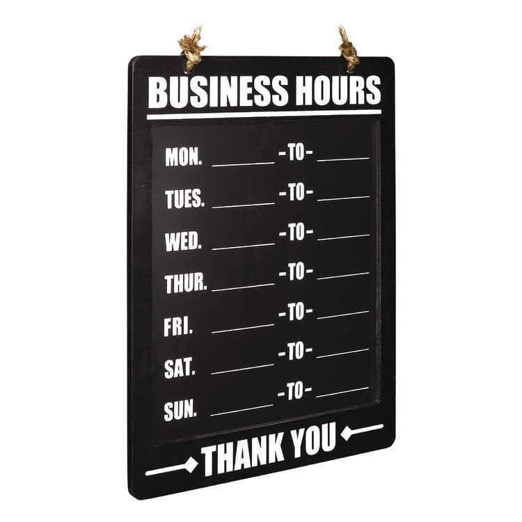 EXCELLO GLOBAL PRODUCTS Business Hours Indoor/Outdoor Hanging Chalkboard, 10 x 0.38 x 20.75, Black/White (EXOEGPHD0311AS)