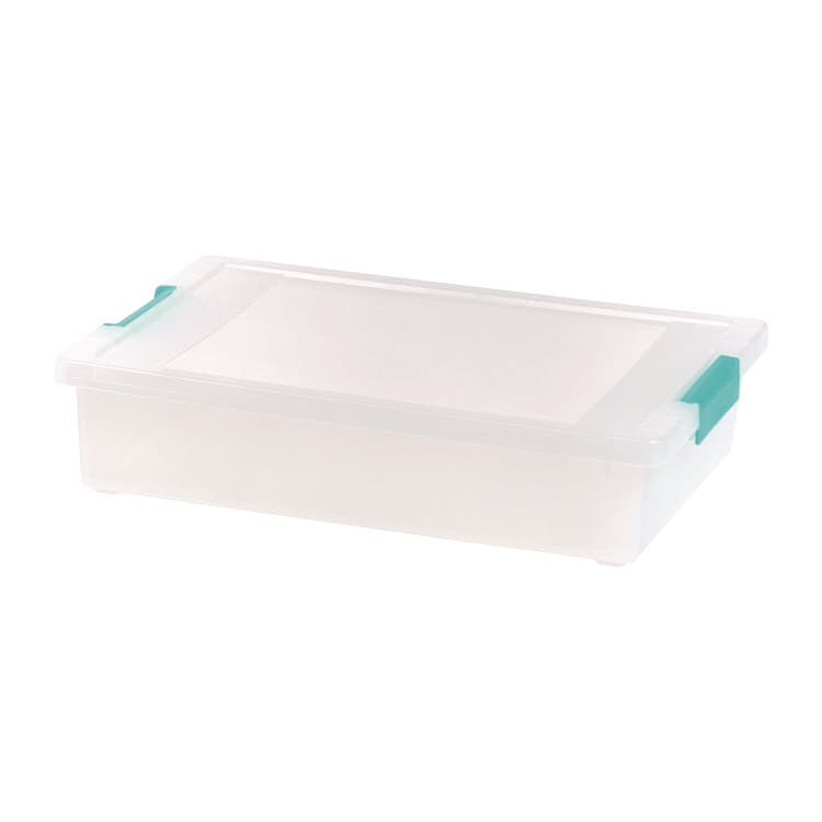 IRIS USA, Latch Lid Storage Box, 2.3 gal, 14 x 11 x 3.5, Clear Bin/Seafoam Latches (IRS301158)