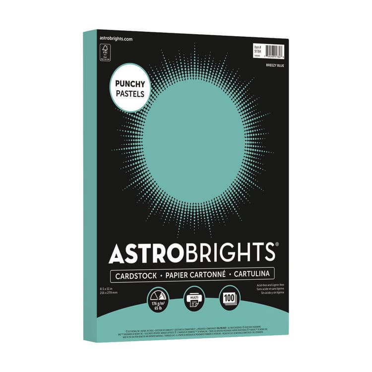 NEENAH PAPER Color Cardstock -"Punchy Pastels" Assortment, 65 lb Cover Weight, 8.5 x 11, Breezy Blue, 100/Pack (WAU91784)