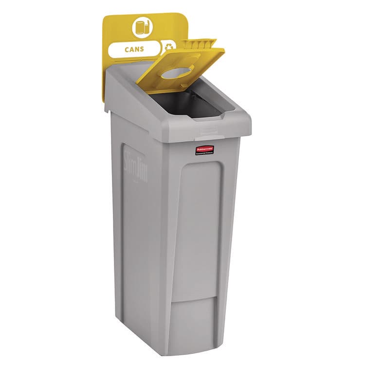 RUBBERMAID COMMERCIAL PROD. Slim Jim Recycling Station Kit, 1-Stream Bottles and Cans, 23 gal, Plastic, Yellow/Gray (RCP2185052) thumbnail 3