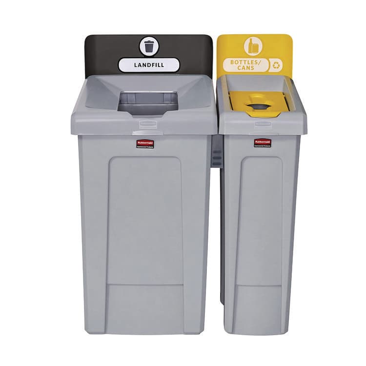 RUBBERMAID COMMERCIAL PROD. Slim Jim Recycling Station Kit, 1-Stream Bottles and Cans, 23 gal, Plastic, Yellow/Gray (RCP2185052) thumbnail 4