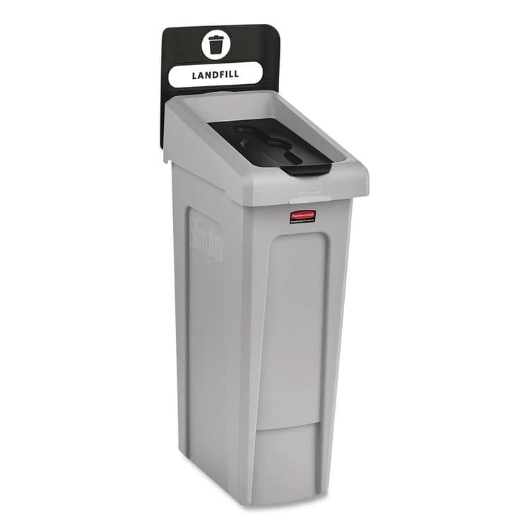 RUBBERMAID COMMERCIAL PROD. Slim Jim Recycling Station Kit, 1-Stream Landfill, 23 gal, Plastic, Gray/Black (RCP2185053) thumbnail 2