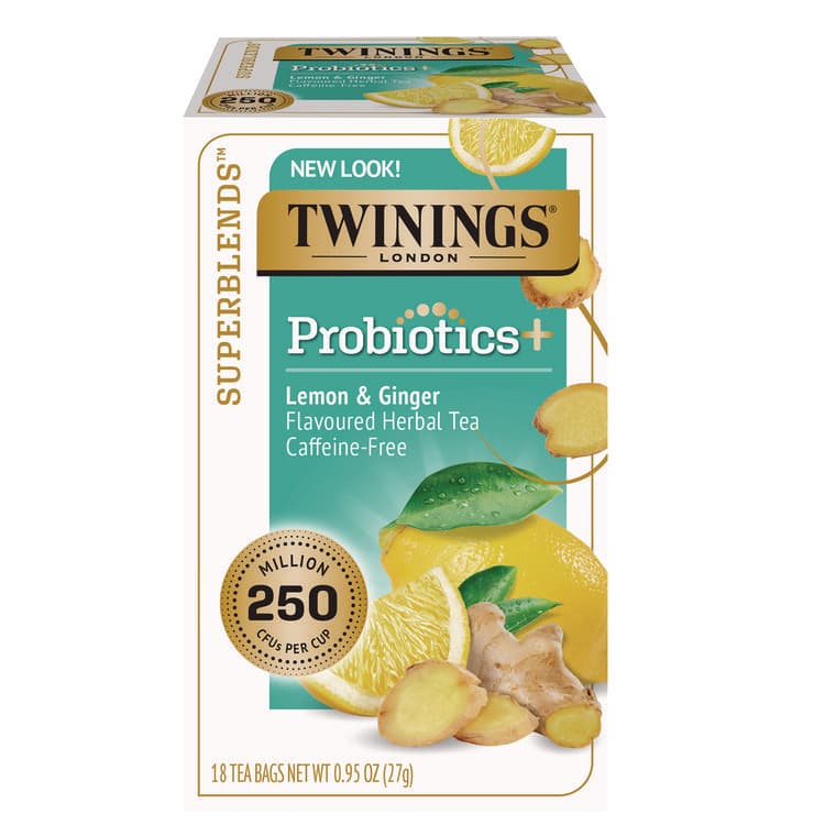 TWININGS NORTH AMERICA Probiotics Lemon and Ginger Herbal Tea Bags, 0.05 oz, 18/Box (TWGTNA95223)