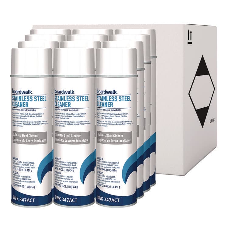 BOARDWALK Stainless Steel Cleaner and Polish, Water-in-Oil Based, Lemon Scent, 18 oz Aerosol Spray, 12/Carton (BWK347ACT) thumbnail 4