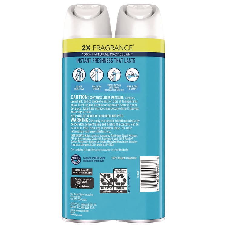 SC JOHNSON Air Freshener, Aqua Waves Scent, 8.3 oz Aerosol Spray, 2/Pack (SJN357471) thumbnail 2