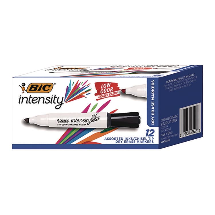 BIC CORP. Intensity Low Odor Chisel Tip Dry Erase Marker, Broad Chisel Tip, Assorted Colors, Dozen (BICGDEM11MAAST)