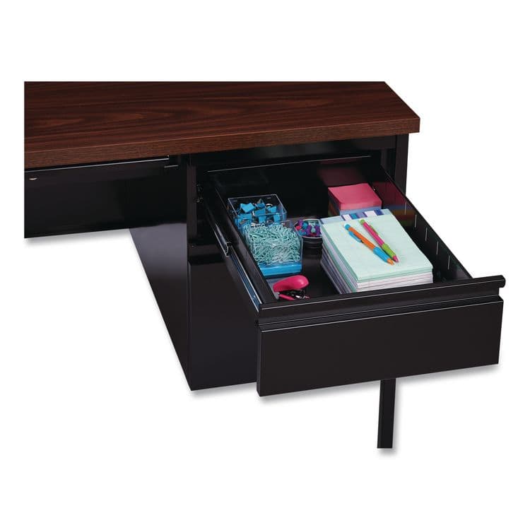 ALERA Double Pedestal Steel Desk, 60" x 30" x 29.5", Mocha/Black, Black Legs (ALEHSD6030BM) thumbnail 4