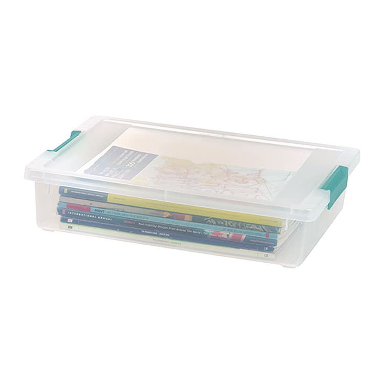 IRIS USA, Latch Lid Storage Box, 2.3 gal, 14 x 11 x 3.5, Clear Bin/Seafoam Latches (IRS301158) thumbnail 2