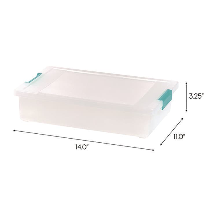 IRIS USA, Latch Lid Storage Box, 2.3 gal, 14 x 11 x 3.5, Clear Bin/Seafoam Latches (IRS301158) thumbnail 3