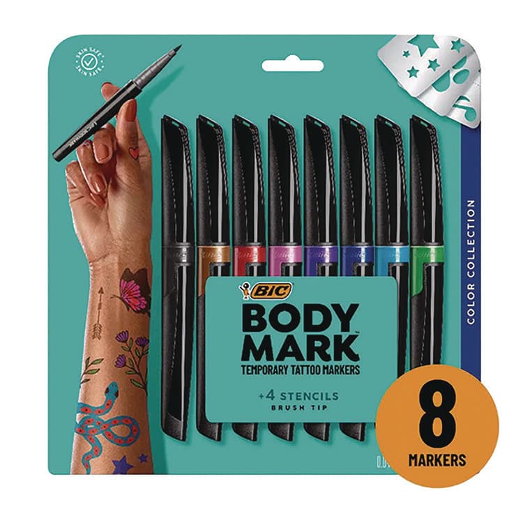 BIC CORP. BodyMark Temporary Tattoo Markers, Fine Brush Tip, Assorted Colors, 8/Pack (BICMTBP81AST) thumbnail 2
