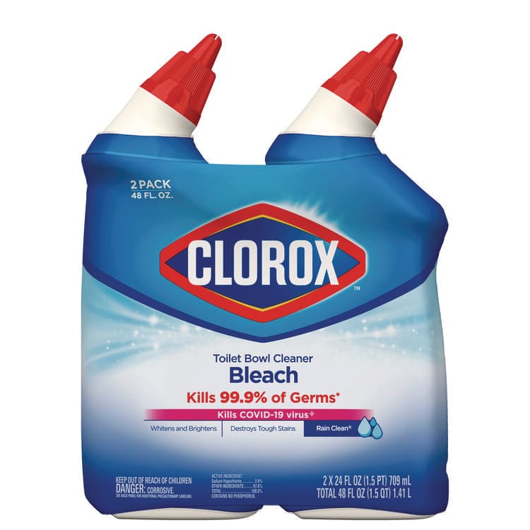 CLOROX SALES CO. Disinfecting Toilet Bowl Cleaner with Bleach, Rain Clean Scent, 24 oz Bottle, 2/Pack (CLO30924) thumbnail 2