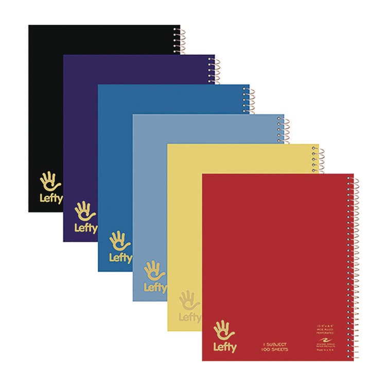 ROARING SPRING PAPER PRODUCTS Lefty Notebook, 1-Subject, Wide/Legal Rule, Randomly Assorted Cover Color, (100) 10.5 x 8.5 Sheets (ROA13505)