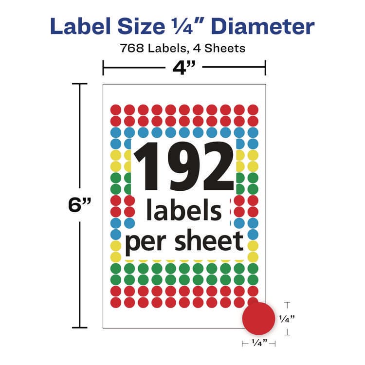 AVERY PRODUCTS CORPORATION Handwrite Only Self-Adhesive Removable Round Color-Coding Labels, 0.25" dia, Assorted, 192/Sheet, 4 Sheets/Pack, (5795) (AVE05795) thumbnail 3