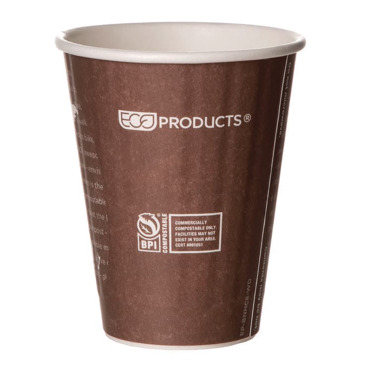 ECO-PRODUCTS,INC. World Art Renewable and Compostable Insulated Hot Cups, 8 oz, Paper, Brown/White, 40/Pack, 20 Packs/Carton (ECOEPBNHC8WD) thumbnail 3