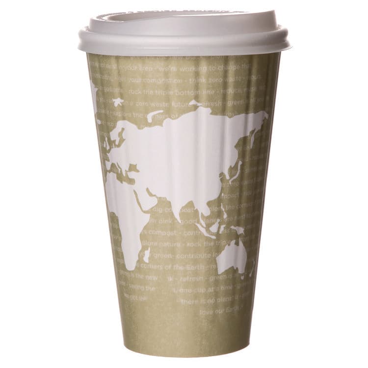 ECO-PRODUCTS,INC. World Art Renewable and Compostable Insulated Hot Cups, 16 oz, Paper, Brown/White, 40/Pack, 15 Packs/Carton (ECOEPBNHC16WD) thumbnail 2