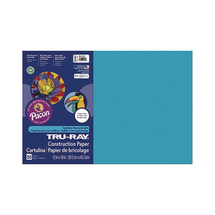 PACON CORPORATION Tru-Ray Construction Paper, 70 lb Text Weight, 12 x 18, Atomic Blue, 50/Pack (PACP103401)