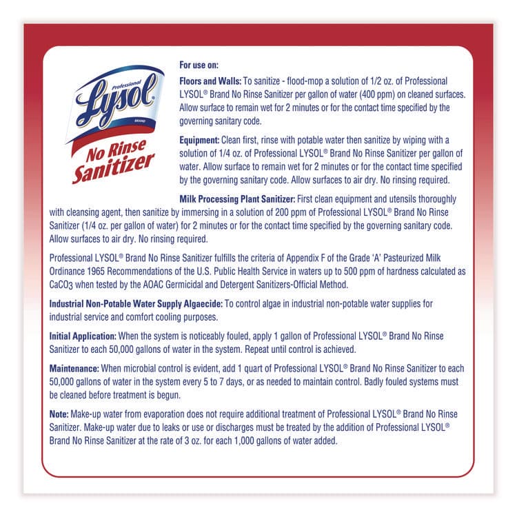 RECKITT BENCKISER No Rinse Sanitizer Concentrate, 1 gal Bottle, 4/Carton (RAC74389) thumbnail 4