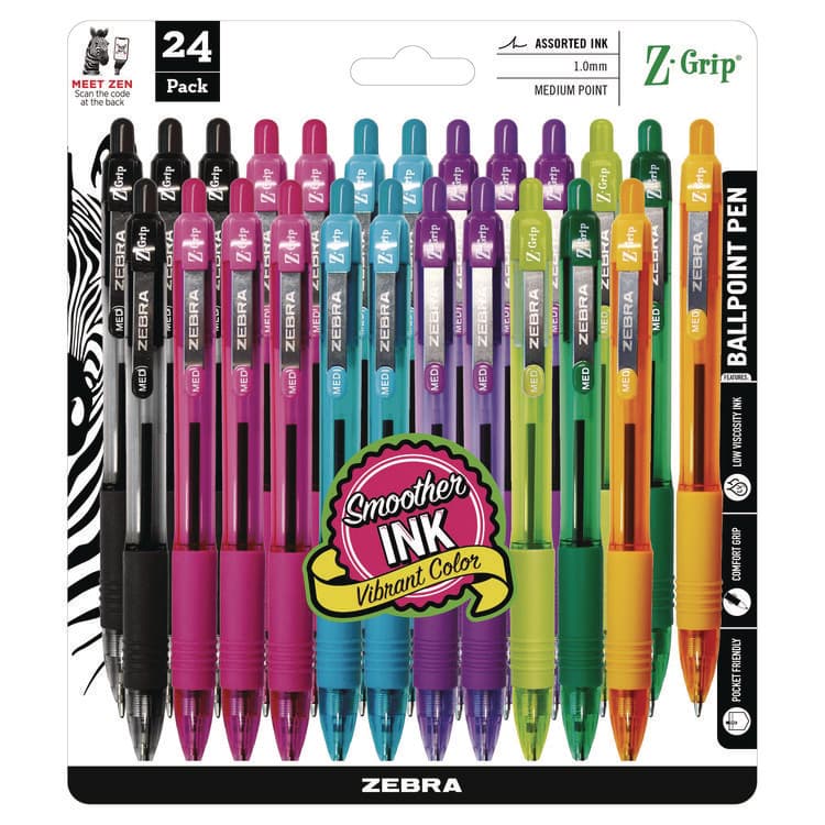 ZEBRA PEN CORP. Z-Grip Ballpoint Pen, Retractable, Medium 1 mm, Assorted Artistic Ink and Barrel Colors, 24/Pack (ZEB12271) thumbnail 2