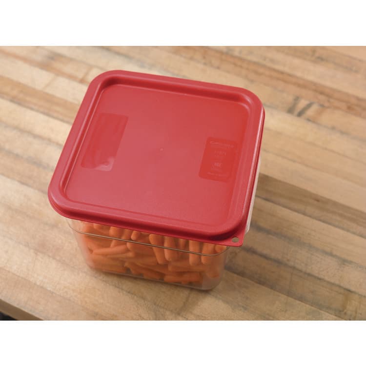 CFS BRANDS Squares Food Storage Container Lid, 9 x 9 x 0.63, Red, Plastic (CFS1197105) thumbnail 2