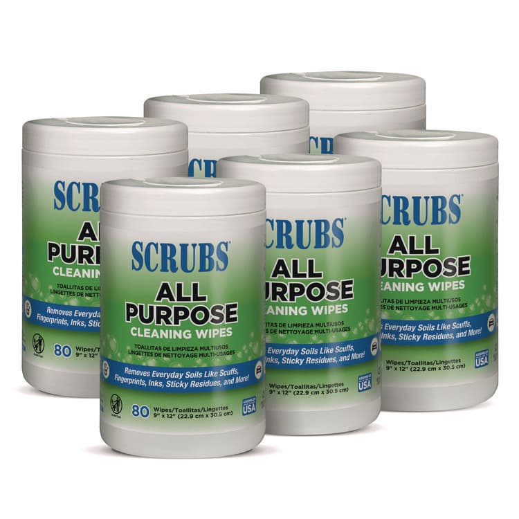 ITW PRO BRANDS All Purpose Cleaning Wipes, 9 x 12, Citrus Scent, White, 80 Wipes/Canister, 6 Canisters/Carton (ITW96580)
